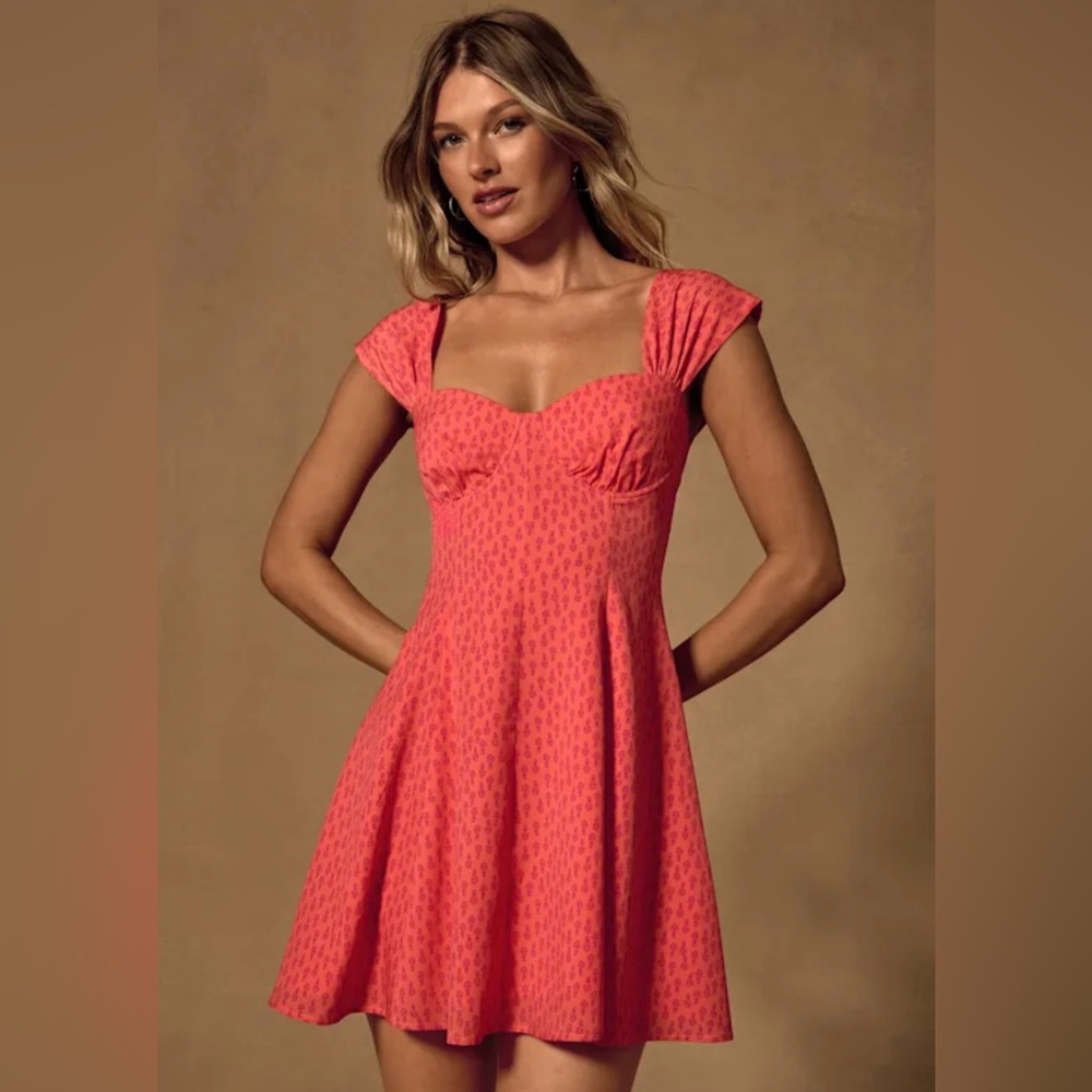 Filicia coral ditsy floral cap sleeve mini dress